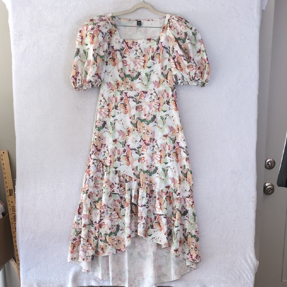 SHEIN Womens Puff Sleeve High Low Floral Farmhouse‎ Dress Size L